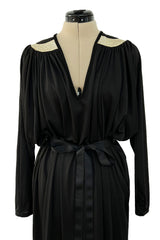 Easy to Wear 1980s Bill Tice Black Jersey Caftan Feel Dress w Gold Shoulder Detail Detail