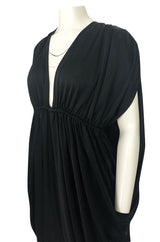 c1976 Halston Black Draped Plunge Front Caped Back Jersey Dress