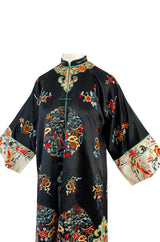 Fabulous 1920s Extensively Hand Embroidered Black Silk Asian Evening Coat
