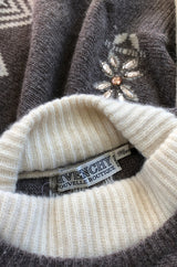 1980s Givenchy Shetland Wool Numbered Sweater w Bead & Sequin Detailing