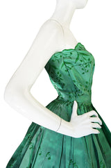 1950s Gorgeous Green Strapless Full Skirt Dress