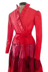 Fall 1973 Louis Mies Possible Yves Saint Laurent Haute Couture Pink & Red Tiered Silk Dress