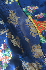 1960s Rare Blue Floral Print Silk Jeff Banks Button Shirt