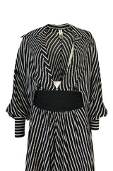 1980s Bernard Perris Black and White Kimono Plunging Caftan Dress