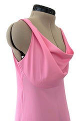 1970s John Kloss for Cira Pink Nylon Jersey Lingerie Dress w Draped Neckline