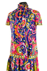 1970s Lanvin Couture Fine Silk Twill Brilliantly Scarf Neck Top & Extra Wide Cut Pant Set