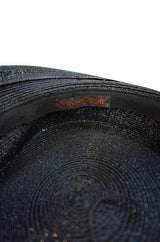 c1982-1987 Yves Saint Laurent Glossy Black Couture Boater Hat