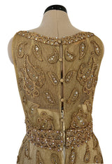 Incredible 1960s Malcolm Starr Gold Metal Net Dress w Metal Cording & Rhinestones