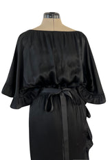 Perfect 1980s Galanos Easy to Wear Little Black Silk Dress w Cape Cut Sleeves