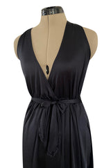 1970s Clobber by Jeff Banks Black Jersey Bare Back Halter Cut Skirted Jumpsuit