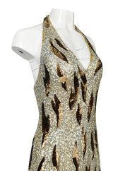 1970s Jean Louis Scherrer Gold & Copper Densely Sequinned Flame Dress
