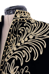 Exceptional 1980s Oscar de la Renta Black Velvet & Metallic Gold Cord Applique Jacket