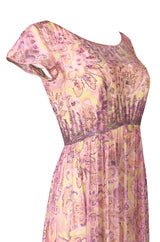 1960s Malcolm Starr Pink & Pale Yellow Silk Chiffon Beaded Dress