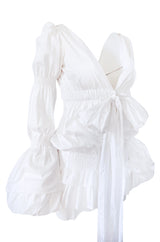 Spring 2006 Roberto Cavalli White Cotton Plunging Mini Dress