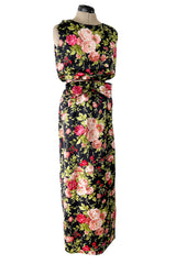 Gorgeous 1950s Fused Chenille Flowers on Silk Dress w Ostrich Feather Trim Jacket