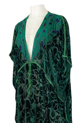 Rare 1977 Thea Porter Couture Green Fused Velvet Open Front Abaya Caftan