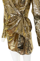 Exclusive 2018 Attico for Luisaviaroma Gold Sequin Wrapped Plunging Mini Dress