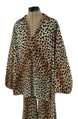Fabulous 1970s Neiman Marcus Nylon Jersey Leopard Print Tuni & Flared Pant Set