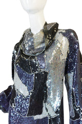 1983 Silver and Pewter Sequin Halston Tunic Dress