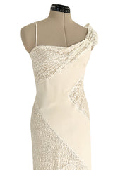 Romantic 2007 Valentino Ivory Silk Chiffon & Lace One Shoulder Bias Cut Dress