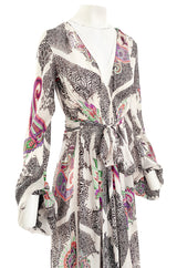 Spring 2005 Etro Runway Black & White Printed Flowing Silk Chiffon Dress w Huge Sleeves