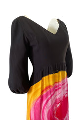 Spring 1964 James Galanos Huge Floral Screened Black Silk Dress