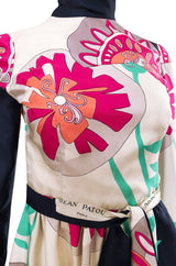 1960s Jean Patou Couture Signed Scarf Print Silk Twill Mini Dress