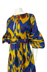 Recent Zazi Handmade Vintage Ikat Silk Blue & Gold Caftan Dress