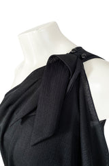 1970s Unlabeled One Shoulder Black Lightweight Jersey Nylon Dress