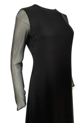 1970s George Stavropoulous Couture Black Silk Chiffon Caped Shoulder Dress