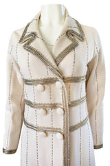 1960s Unlabeled Mr. Blackwell Beaded Ivory Wool Jersey Coat