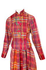 Rare 1970s Kenzo Woven and Floral Embroidered Jacket & Skirt Suit Set