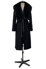 Incredible Fall 2006 Alexander McQueen Black Cashmere Coat w Detachable Fur Collar