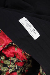 1970s Fur Trimmed Christian Floral Silk Dior Coat