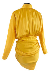 1980s Ady Couture Lausanne Yellow Bias Cut Silk Satin Two Way Tunic or Mini Dress