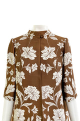 Fall 2000 Valentino Custom Made Haute Couture White Floral Silk Brocade Evening Coat