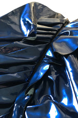 Fall 2017 Yves Saint Laurent Blue Patent Leather Ruffled Runway Dress