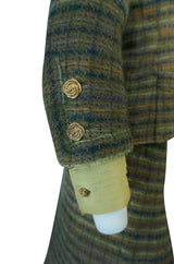 Museum Held Fall 1977 Chanel True Haute Couture Three Piece Green Boucle Skirt Suit
