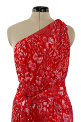 Spectacular 1980s Salvatore Ferragamo Red Glass Beaded One Shoulder Dress