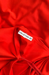 Documented 1978 Halston One Shoulder Red Draped Jersey Halston Dress