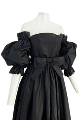 Important Fall 1959 Christian Dior by YSL Couture Black Silk Tafetta & Chantilly Lace Dress w Pouf Sleeves