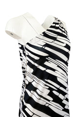 1970s Donald Brooks for Sinclair One Shoulder Black & White Nylon Dress