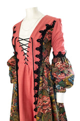 1970s Snooty Hooty Deep Plunge Lace Up Front Huge Sleeve Dress
