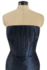 Spring 1999 Oscar de la Renta Strapless Silk Taffeta Dress w Elaborate Back Skirt