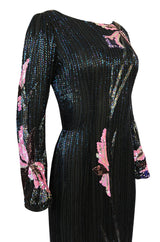 Spring 1983 Bob Mackie Hand Applied Bead & Sequin Silk 'Orchid' Dress