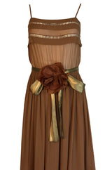 Spring 1978 Unlabeled Christian Dior Haute Couture Silk Dress w Floral Belt