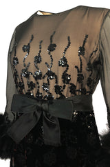 Documented Fall 1970 Oscar de la Renta Ostrich Feather & Sequin Silk Dress