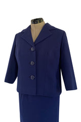 Spring 1960 Pierre Balmain Haute Couture Deep Blue Skirt Suit w Swing Back Button Detailing