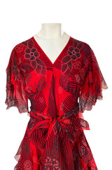 Spring 1988 Zandra Rhodes 'Fantastic Flower Garden' Red Silk Print Dress