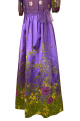 1960s Oscar de la Renta Prettiest Painted Floral Silk & Metallic Dress